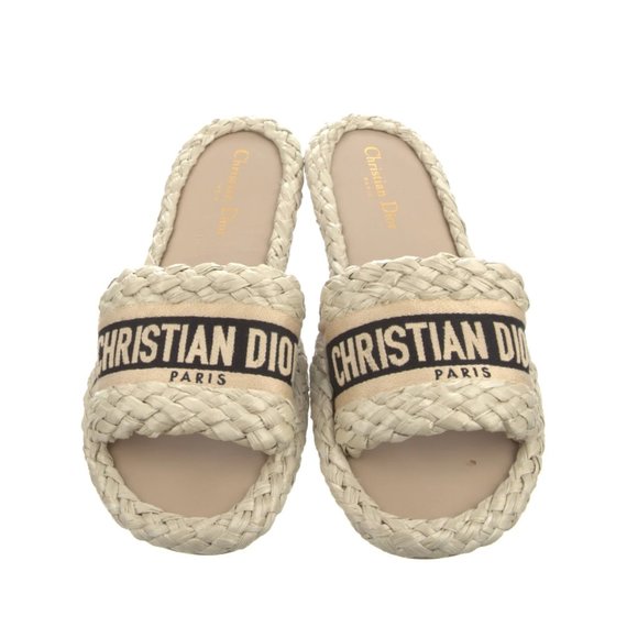 CHRISTIAN DIOR Straw Graphic Print Espadrilles, Size 39.5 - Picture 1 of 3